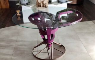 meuble sur mesure Table ronde spirale déco bois verre métal